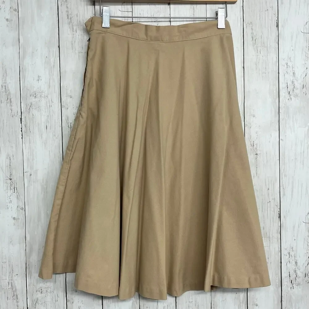 Mr Mort Tan Khaki A Line Basic Plain Modest Flowy Lightweight Vintage Skirt